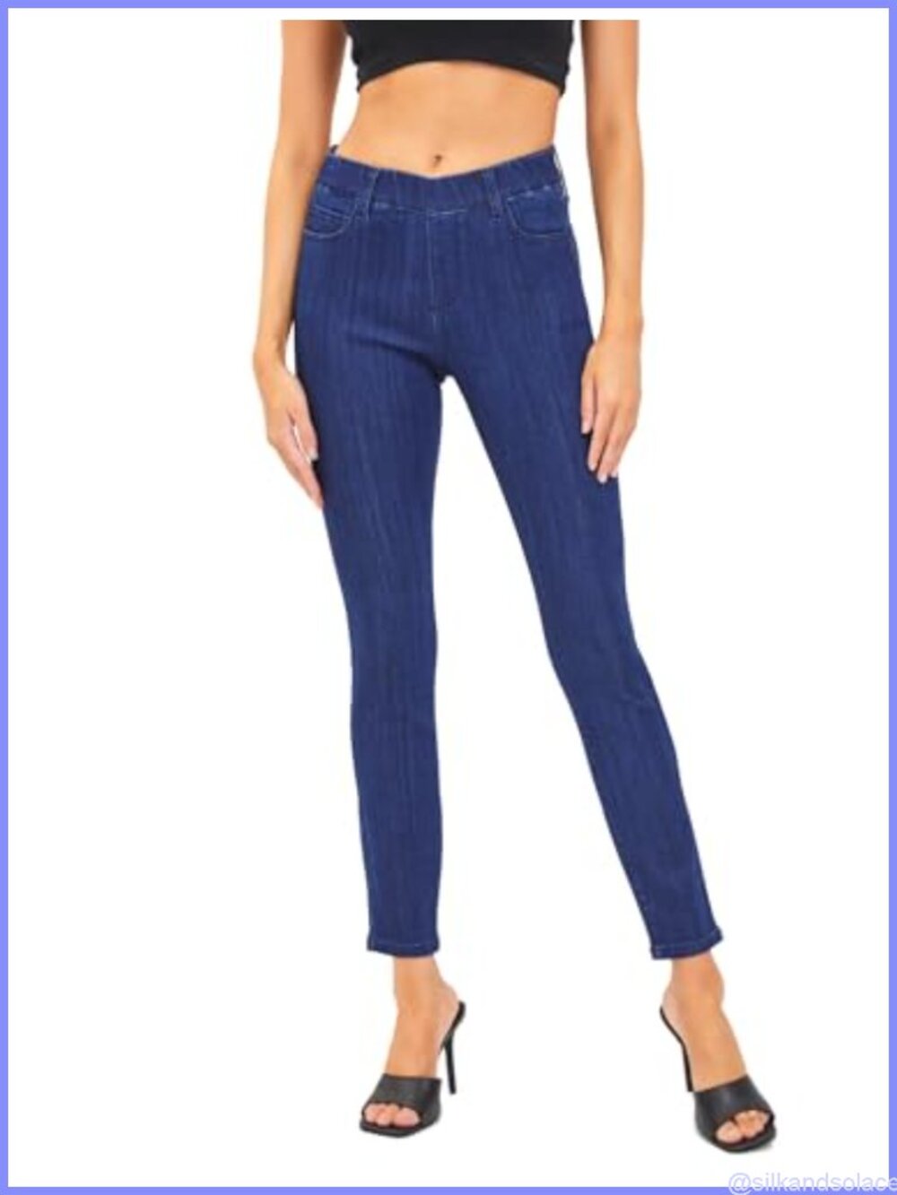 Mid Rise Pull On Skinny Crop Jeggings Rolled Hem Elastic Waist